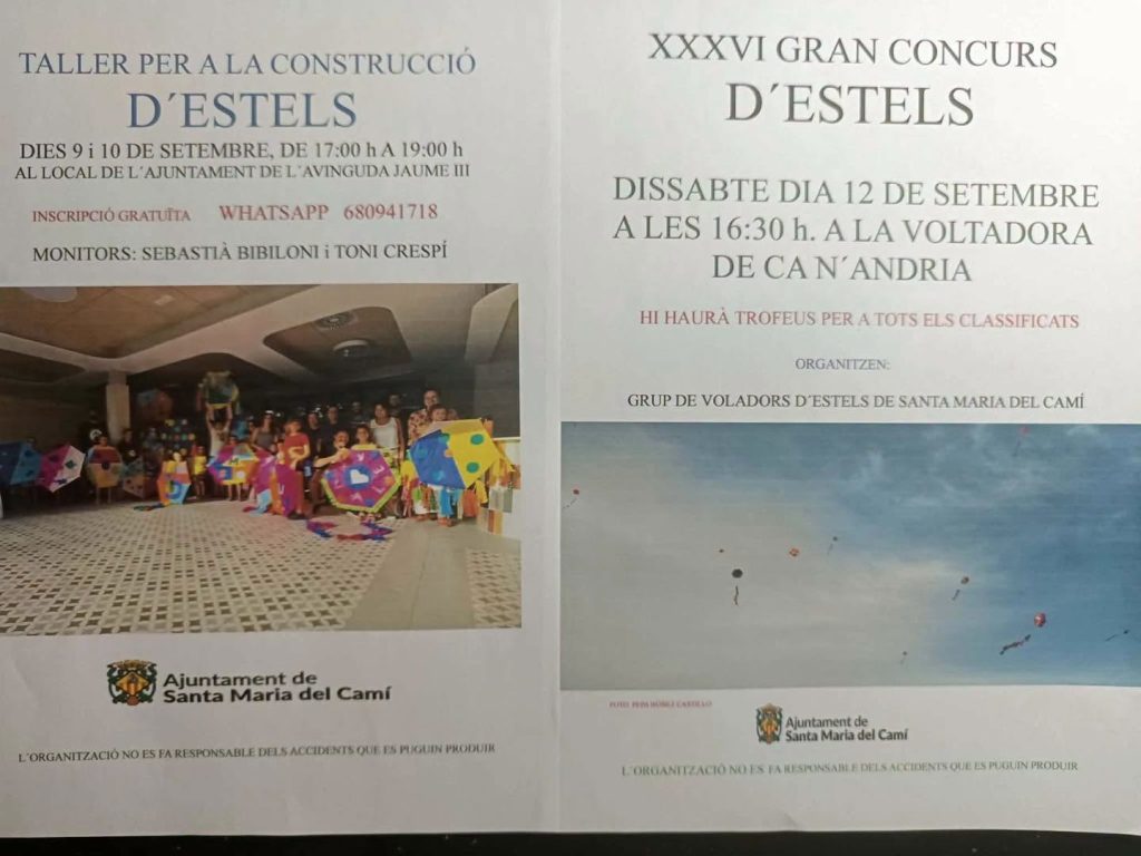 Afișul atelierului și al concursului de zmeie din Santa Maria del Camí