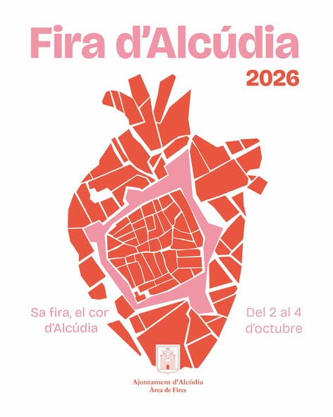 Afișul oficial al Fira d'Alcúdia 2026 cu orașul vechi în formă de inimă roșie