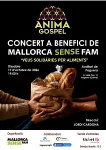 Afișul oficial al concertului caritabil Ànima Gospel în beneficiul Mallorca Sense Fam, la Auditori de Peguera