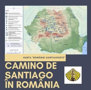 Marcaj Camino de România cu scoica și săgeata galbenă