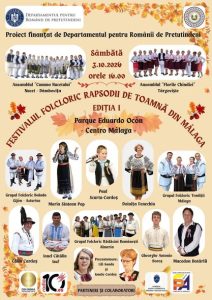 Afișul Festivalului Folcloric „Rapsodii de Toamnă din Málaga”, cu artiștii și ansamblurile participante