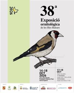 Afișul celei de-a 38-a Exposició Ornitològica de les Illes Balears, cu o ilustrație de sticlete