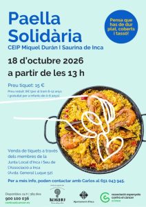 Afișul paellei solidare de la CEIP Miquel Durán i Saurina din Inca